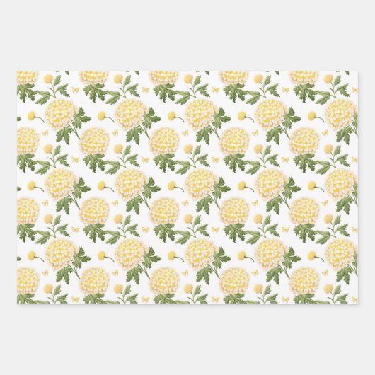 Elegantes Yellow Hydragea-Blume-Muster Geschenkpapier Set (Vorderseite 2)