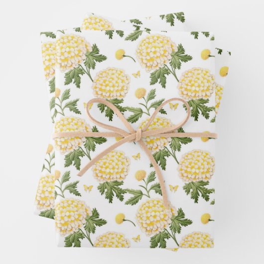 Elegantes Yellow Hydragea-Blume-Muster Geschenkpapier Set (Beispiel)