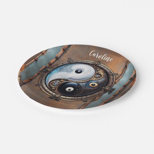 Elegantes Yin-Yang-Zeichen Pappteller (Schrägansicht)
