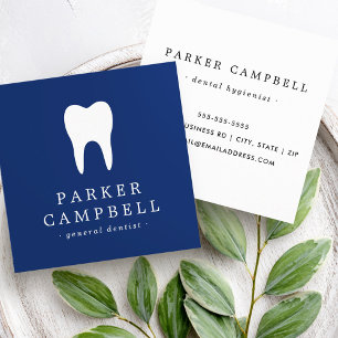 Elegantes Zahnarzt Zahn Dental in navyblau und wei Quadratische Visitenkarte