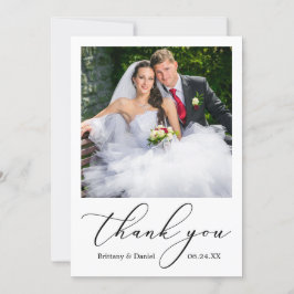 Elegantes zartes Calligrafy Script-Foto Hochzeit Dankeskarte