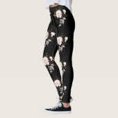 Elegantes zartes rosa goldenes Blume Schwarzes Mus Leggings (Links)