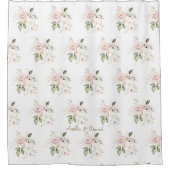 Elegantes, zartes Rosa Rosa Rosa Gold Blume Monogr Duschvorhang (Vorderseite)