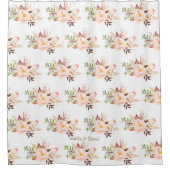 Elegantes, zartes Rosa Schwarze Blume Monogramm Duschvorhang (Vorderseite)