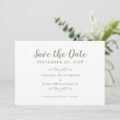 Elegantes zartes Skript Romantische Kalligrafie Gr Save The Date (Stehend Vorderseite)