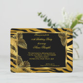 Elegantes Zebra Black Gold Golden Palm Party Einladung (Stehend Vorderseite)