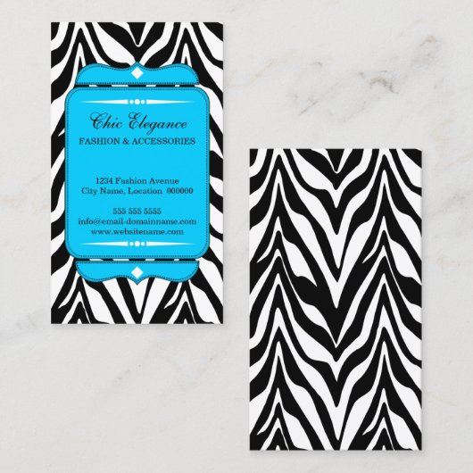 Elegantes Zebra-Druck-Aqua-Blau Visitenkarte (Vorne/Hinten)