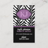 Elegantes Zebra-Druck-Monogramm Visitenkarte (Vorderseite)