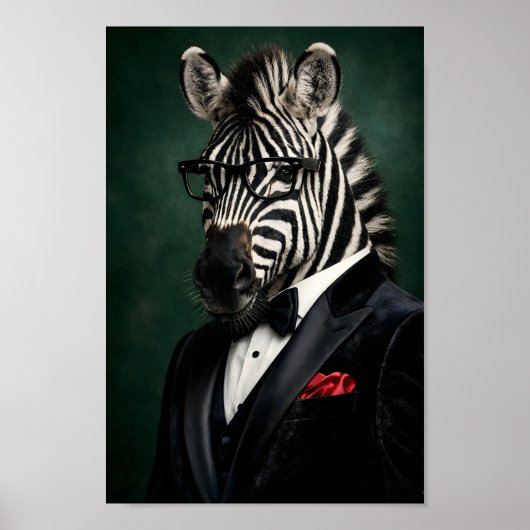 Elegantes Zebra im schwarzen Samt-Smoking beim Les Poster (Vorne)