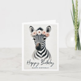 Elegantes Zebra mit Blume Crown Birthday Card Karte