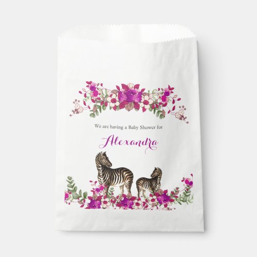 Elegantes Zebra Pink Floral Baby Shower Party Geschenktütchen (Vorderseite)