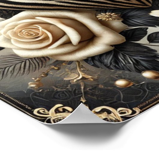 Elegantes Zebra Print Heart & Rose Poster (Ecke)