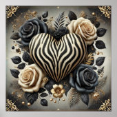 Elegantes Zebra Print Heart & Rose Poster (Vorne)