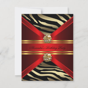 Elegantes Zebra Tier Fürstlich Rot Gold Schwarz Ge Einladung