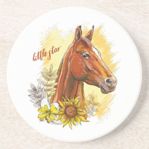 Elegantes zeichnend Pferd mit Pflanze und Blume Getränkeuntersetzer