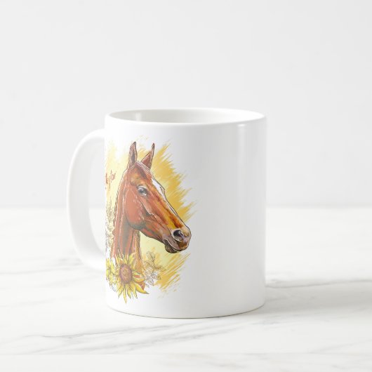 Elegantes zeichnend Pferd mit Pflanze und Blume Kaffeetasse (Vorderseite Links)