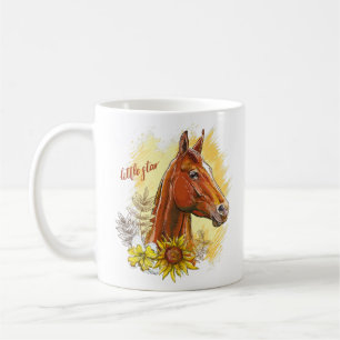Elegantes zeichnend Pferd mit Pflanze und Blume Kaffeetasse