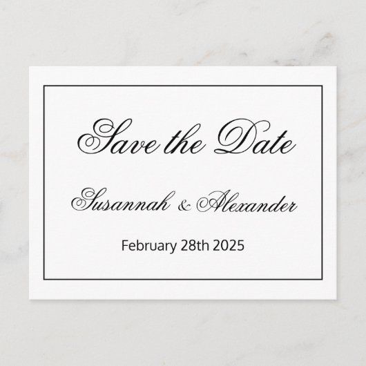 Elegantes zeitgenössisches Schwarz und Weiß Save t Ankündigungspostkarte (Vorderseite)