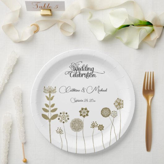 Elegantes Zeitloses Soft Gold Blumenpapier Pappteller (Hochzeit)