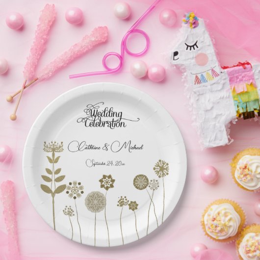 Elegantes Zeitloses Soft Gold Blumenpapier Pappteller (Party)