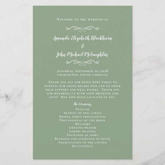 Elegantes Zeremoniell-Programm für Hochzeitssagen (Vorderseite)