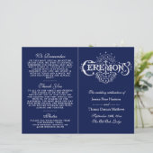Elegantes Zeremoniell-Programm für Navy Blue & Whi (Stehend Vorderseite)