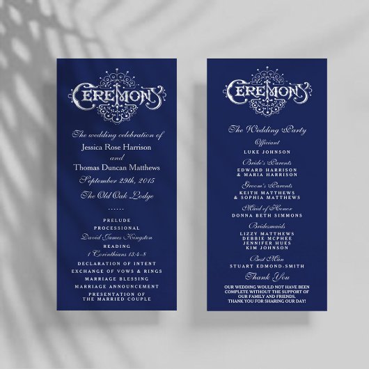 Elegantes Zeremoniell-Programm für Navy Blue & Whi Programm