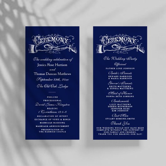 Elegantes Zeremoniell-Programm für Navy Blue & Whi Programm