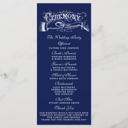 Elegantes Zeremoniell-Programm für Navy Blue & Whi Programm (Rückseite)