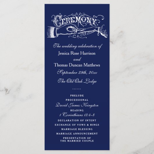 Elegantes Zeremoniell-Programm für Navy Blue & Whi Programm (Vorderseite)