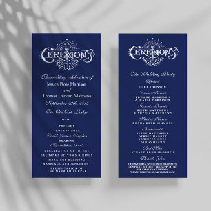 Elegantes Zeremoniell-Programm für Navy Blue & Whi Werbekarte