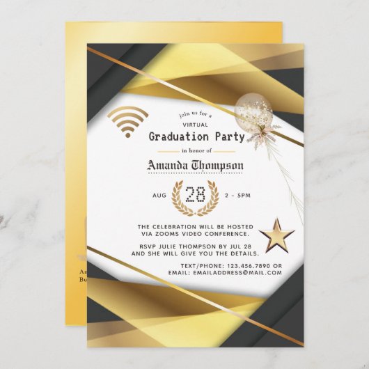 Elegantes Zertifikat für Virtual Graduation Party Einladung (Vorne/Hinten)