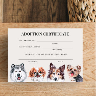 Elegantes Zertifikat über die Adoption von Hunden  Einladung