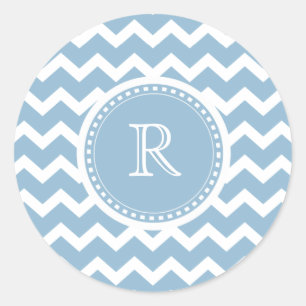 Elegantes Zickzack Aqua Green Monogramm Runder Aufkleber