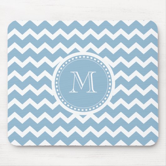 Elegantes Zickzack helles Aqua-Grün-Monogramm Mousepad (Vorne)