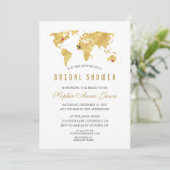 Elegantes Ziel Gold Weltkarte Brautparty Einladung (Stehend Vorderseite)