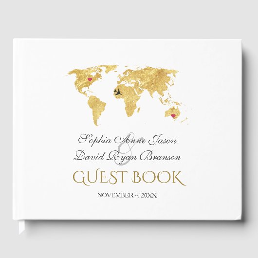 Elegantes Ziel Gold Weltkarte Hochzeit Gästebuch (Vorderseite)