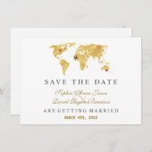 Elegantes Ziel Gold Weltkarte Hochzeit Save The Date (Vorne/Hinten)
