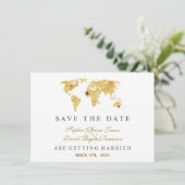 Elegantes Ziel Gold Weltkarte Hochzeit Save The Date (Stehend Vorderseite)