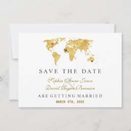 Elegantes Ziel Gold Weltkarte Hochzeit Save The Date