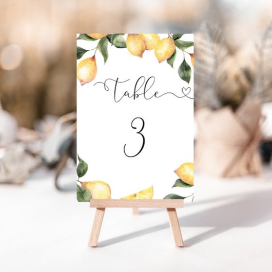 Elegantes Zitronen-Brautparty Tischnummer