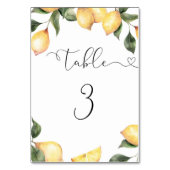 Elegantes Zitronen-Brautparty Tischnummer (Vorderseite)