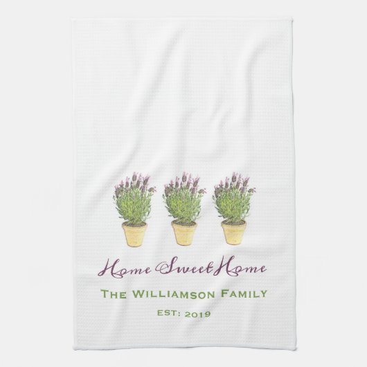 Elegantes Zuhause Sweet Zuhause-Monogramm | Lavend Geschirrtuch (Vertikal)
