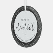 Elegantes Zukunftsdomen-Karo-Muster Personalisiert Ornament Aus Glas (Vorderseite links)