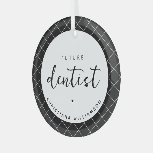 Elegantes Zukunftsdomen-Karo-Muster Personalisiert Ornament Aus Glas (Vorderseite links)