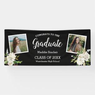 Elegantes Zwei-Foto-Blumen-Abschluss Schwarz Banner