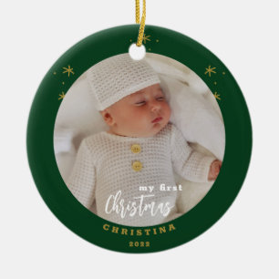 Elegantes zweiseitiges Foto von My First Christmas Keramik Ornament
