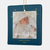 Elegantes zweiseitiges Foto von My First Christmas Keramikornament (Links)