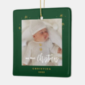 Elegantes zweiseitiges Foto von My First Christmas Keramikornament (Links)