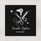 Eleganthaar Stylist Scheren Schwarz Minimal Custom Quadratische Visitenkarte (Vorderseite)